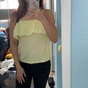 Yellow eyelet off the shoulder tank fm atmosphere